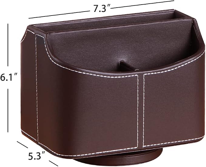 PU Leather Remote Control Holder, 360 Degree Spinning Desk TV Remote Caddy - Image 2