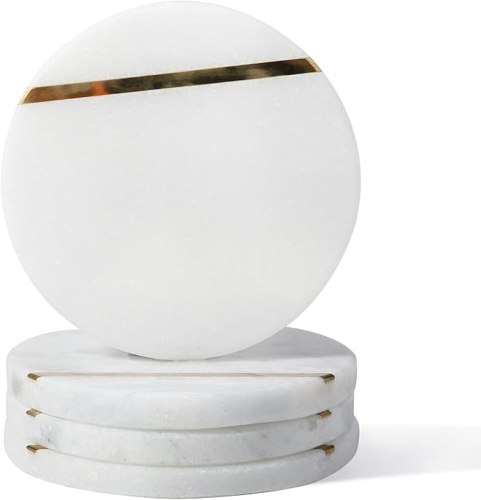 Marble Coaster Set of 4, Round Coasters, Heat Resistant, Gift Choice by Koville