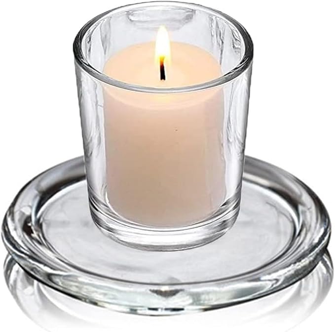 Glass Candle Holder Clear Beautiful Transparent Round Candle Plate - Image 3