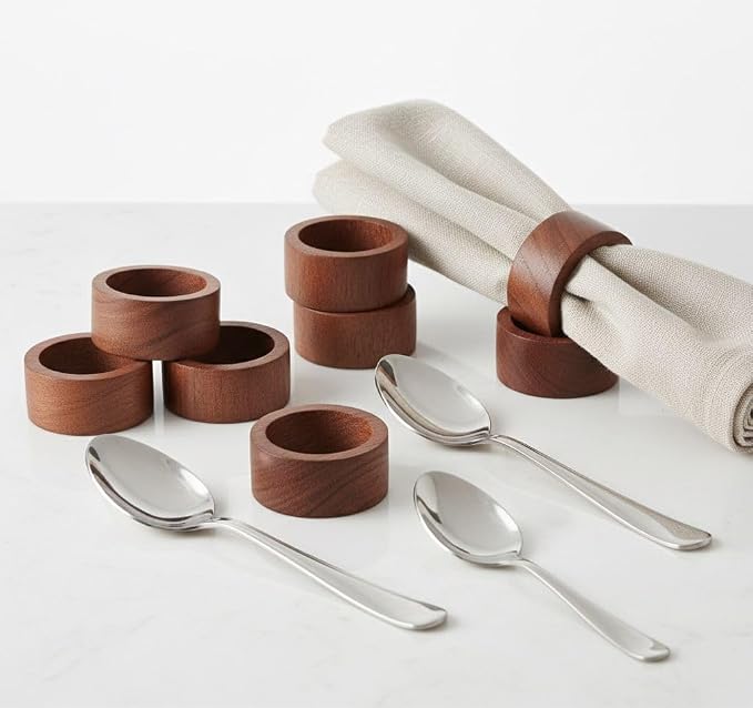 Wood Napkin Rings Set of 12 Napkin Holders Buckles - Image 5