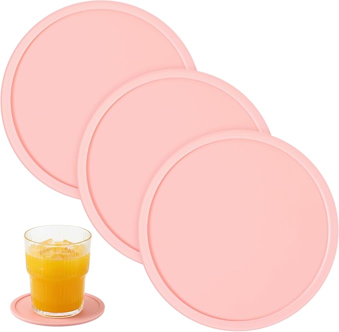3 PCS Silicone Coasters, Non-Slip Desk Coasters Pink Round Coaster Heat by Unknown