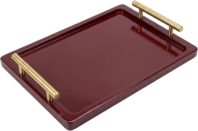 PEKER Wooden Serving Tray with Metal Handles, Ottoman & Home Décor, Wooden Food by Unknown