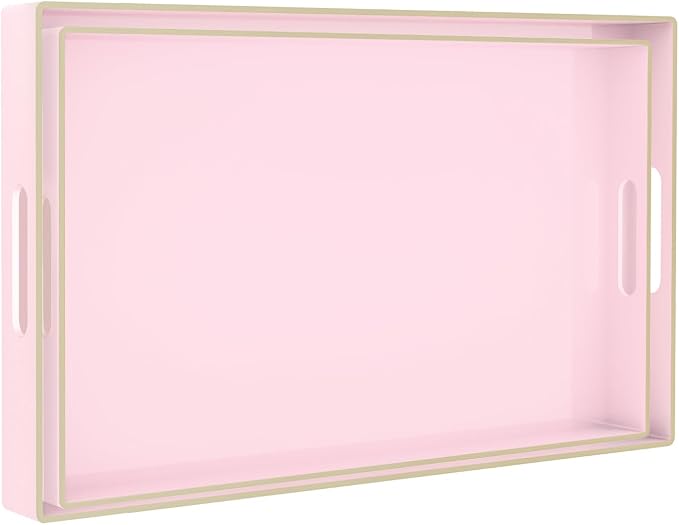 Pink Serving Tray with Handles, Plastic Decorative Tray Set of 2 | Pink by MAONAME