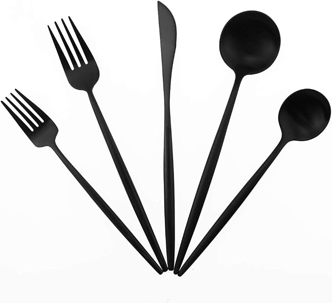 Matte Balck Silverware Set, Gugrida 5-Piece 18/10 Stainless Steel Satin Finish by Gugrida