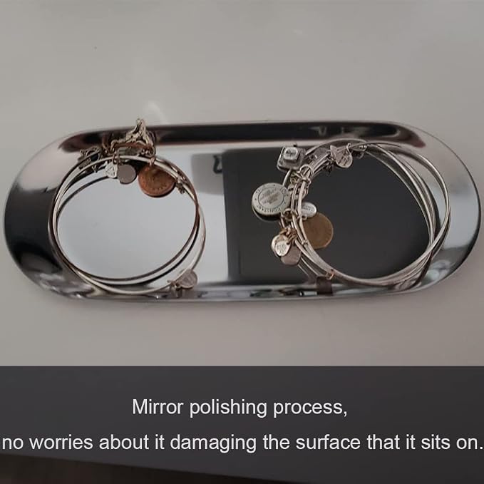 Stainless Steel Decorative Tray, 9 Inch Long, Jewelry Dish Cosmetics Organizer - Image 8