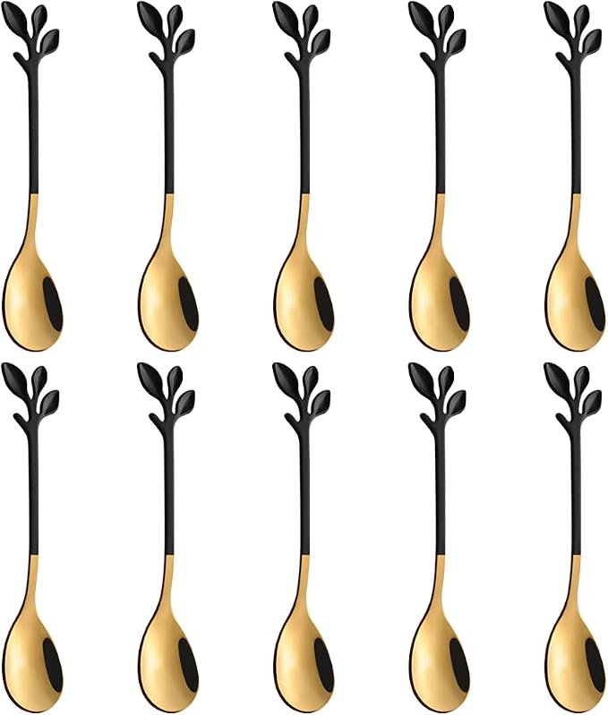 AnSaw Elegant Black & Gold Leaf Coffee Spoons by AnSaw
