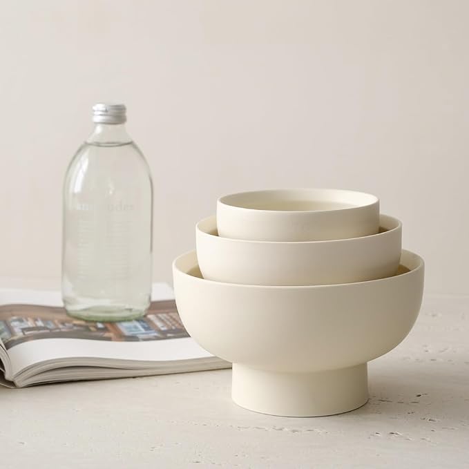 WENSHUO Pedestal Bowl, Decorative Ceramic Fruit Bowl, 6.7 in, Matte Crème | 27 - Image 6