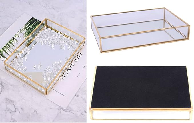 Sooyee Gold Rectangle Mirror Tray, Metal and Glass Fragrance Tray, Can Hold - Image 4