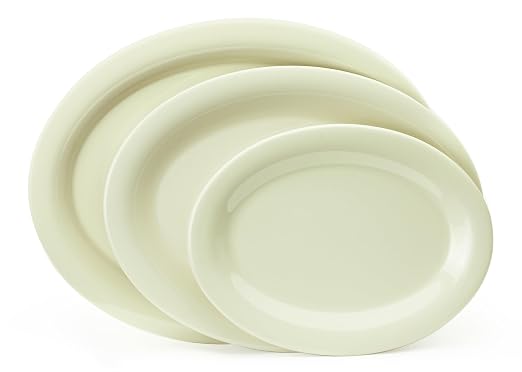 GET 12" x 9" Ivory Oval Diamond Melamine Dinner Plate | Dishwasher safe - Image 4