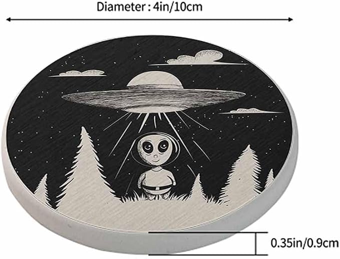 oFloral Alien Coasters for Drinks UFO Landed at Night Futuristic Comics Drink - Image 2