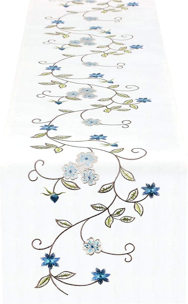 Small Short Double Thickness Rustic Embroidered Floral Table Runners - Image 7
