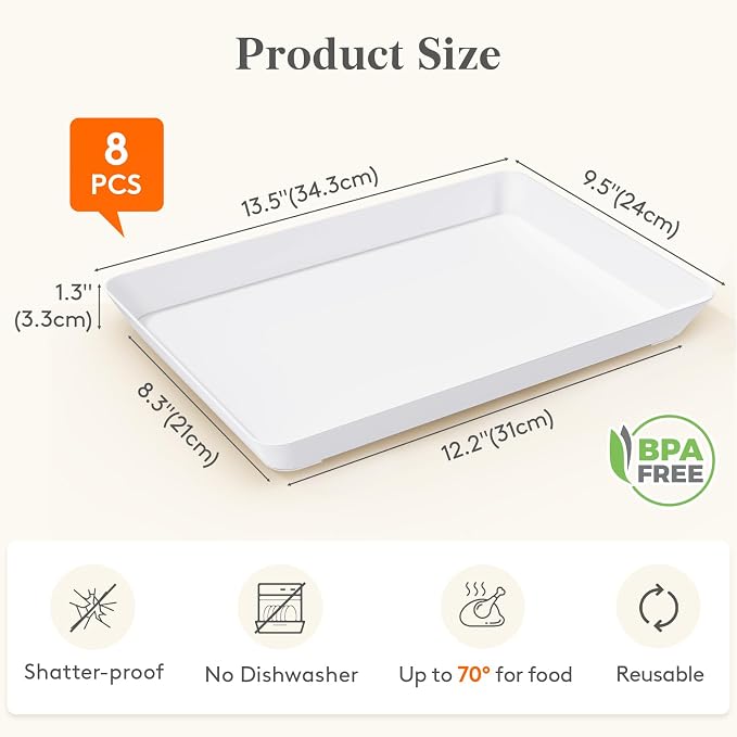 Lifewit 8 Pcs Serving Tray for Party Supplies, Reusable Plastic Food Serving - Image 2