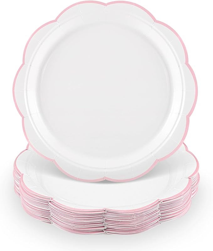 30 Pcs Pink and White Paper Plates, 7 Inch White Plates by NatNarr