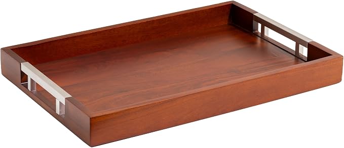 Acacia Wood Serving Tray with Silver Stainless Steel Metal Handles, 17.5x12 by HomeRedefined