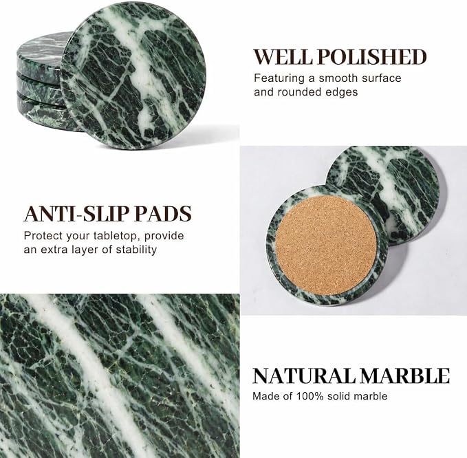 Marble Coasters, Round Modern Coaster Set of 4 - Image 3