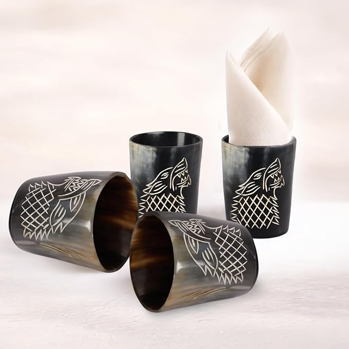 Handicrafts Home Viking Horn Shot Glasses Set of 4, Handmade Natural Ox Horn - Image 3