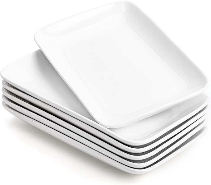 Foraineam Rectangular Salad Plates, 10 Inch White Porcelain Dessert Appetizer - Image 6