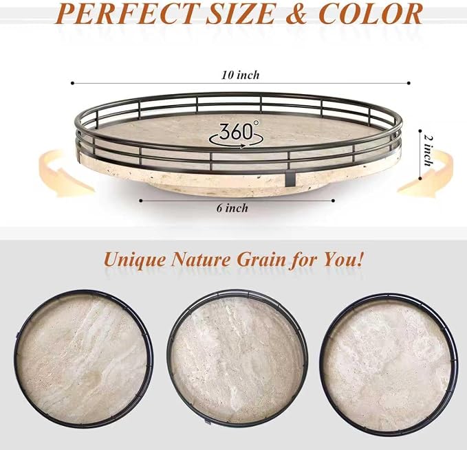 AMH 10-Inch Italian Travertine Lazy Susan - Image 6