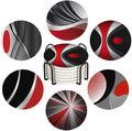 HUXJOKO Coasters for Drinks Set of 6, Modern Red Black Geometric Absorbent by HUXJOKO