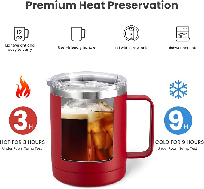 MEWAY 12oz Coffee Mug With Handle 2 Pack Bulk, Stainless Steel Insulated Travel - Image 3