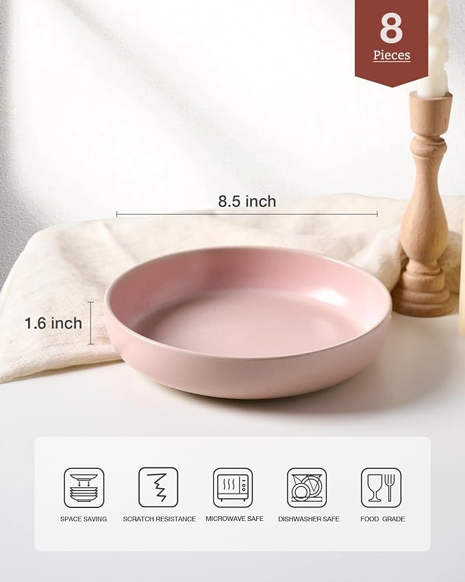 famiware Milkyway 33 oz Pasta Bowls Set of 8, Light Pink | Double Reactive Glaze - Image 7
