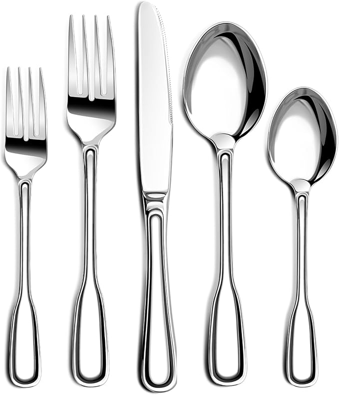 Silverware Set for 12, 60 Piece Boston Style Stainless Steel Flatware Set | by Nice+Kitchen
