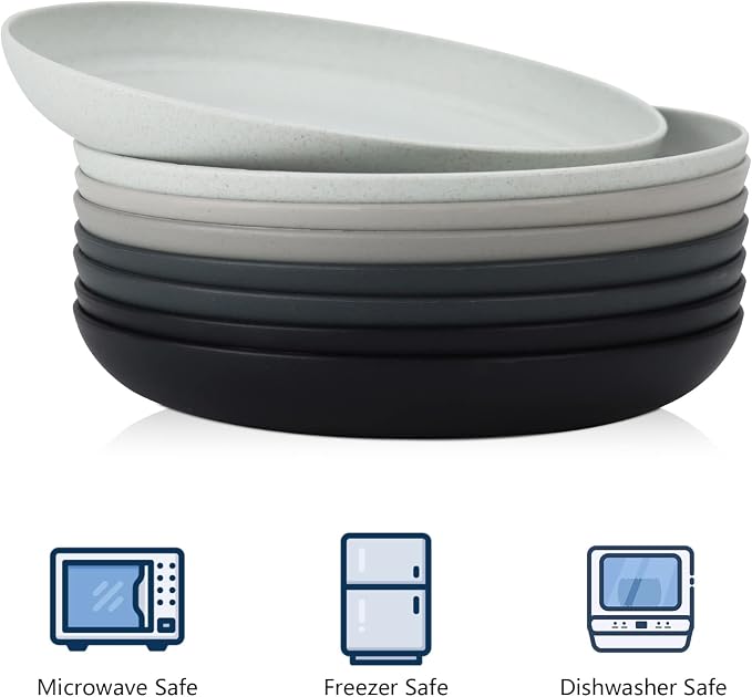Wheat Straw Plates Unbreakable Deep Dinner Plates Set of 8 Lightweight Reusable - Image 3