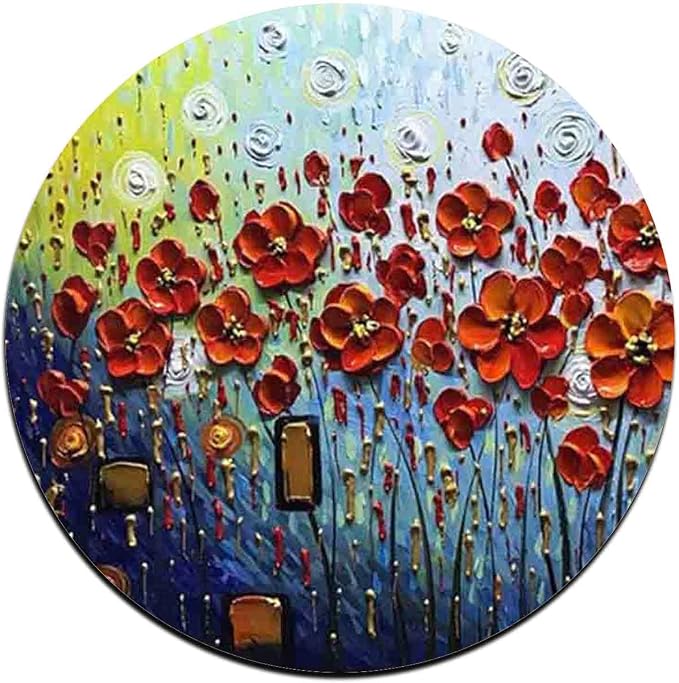 Red Watercolor Flowers Round Coaster Set-Made of Recycled Rubber-Set of 4 - Image 4