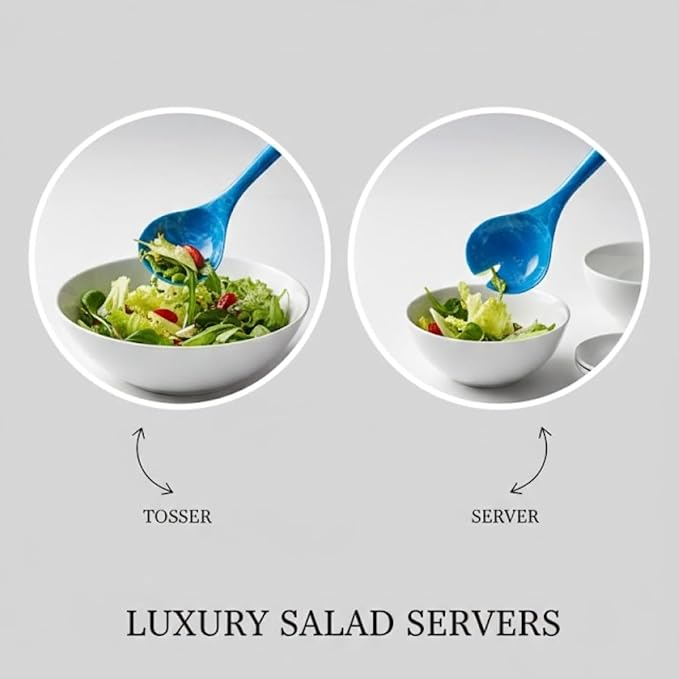 SS Craft Blue Marbled Resin Salad Server Set – Lightweight Serving Spoon & Fork - Image 5