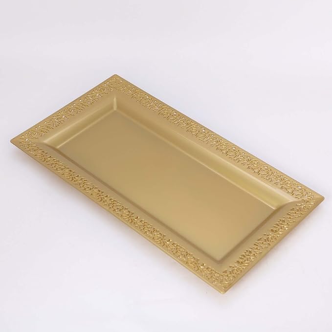 Efavormart 4 Pack | 14" Gold Lace Print Rectangular Plastic Serving Trays - Image 6