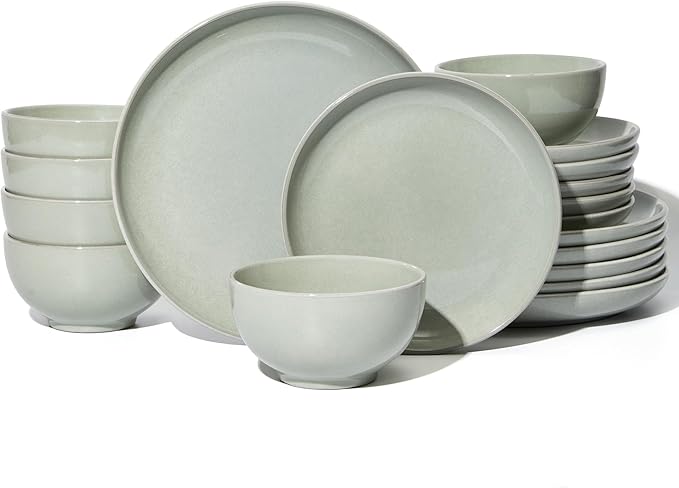 18 Piece Dinnerware Set for 6, Reactive Glaze Terracotta Plates and Bowls Set by Pokini