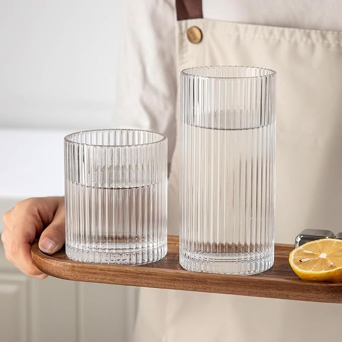Ribbed Drinking Glasses 12pcs, 12oz and 10oz Glassware, Tumbler Glasses Cup Set - Image 4