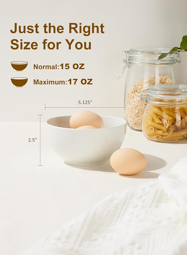 17 OZ White Ceramic Soup Bowls of 6, Cereal Bowls - Image 2