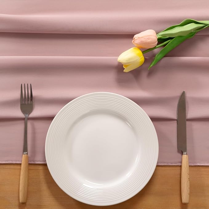 Dusty Rose Chiffon Table Runner Summer Boho Wedding Birthday Party Decor | 14ft - Image 3