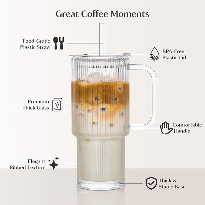 INSETLAN 24 oz Ribbed Glass Tumbler - Image 7