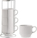 HASENSE 15 oz Ribbed Stackable Coffee Mug Set of 4, Porcelain Latte Cups by Hasense