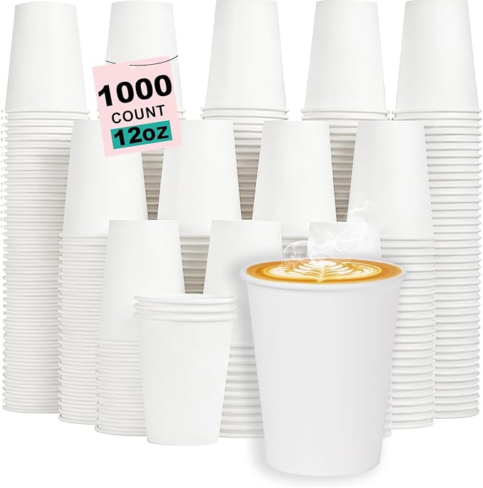 12 oz 1000 Pack Disposable Coffee Cups, Bulk White Disposable Paper Cups by COOLCAP