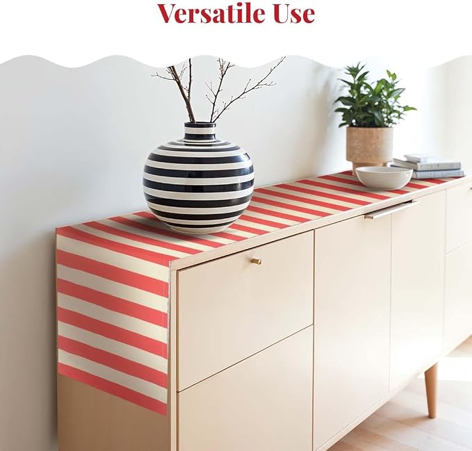 Folkulture Fall Table Runner 90 Inches Long| Red & White Horizontal Striped | - Image 2