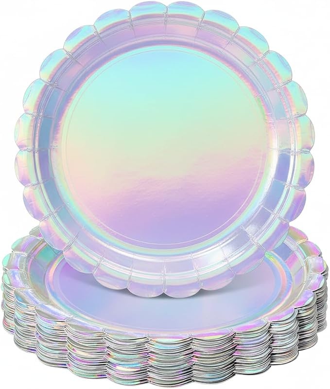NatNarr 30 Pack Iridescent Plates, Unicorn Birthday, Oil- and Water-Resistant by NatNarr