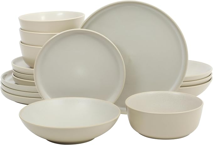 Gibson Elite Tribeca Loft 16-Piece Dinnerware Set – Matte Cream and White by GibsonHomewares