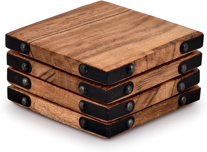 Acacia Wood Square Coasters Protection Tabletop, Countertop and Surfaces Size: by Samhita