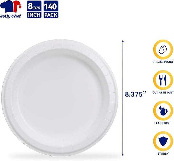8.37 inch Disposable Paper Plates 140 Count, Heavy Duty Paper Plates - Image 2