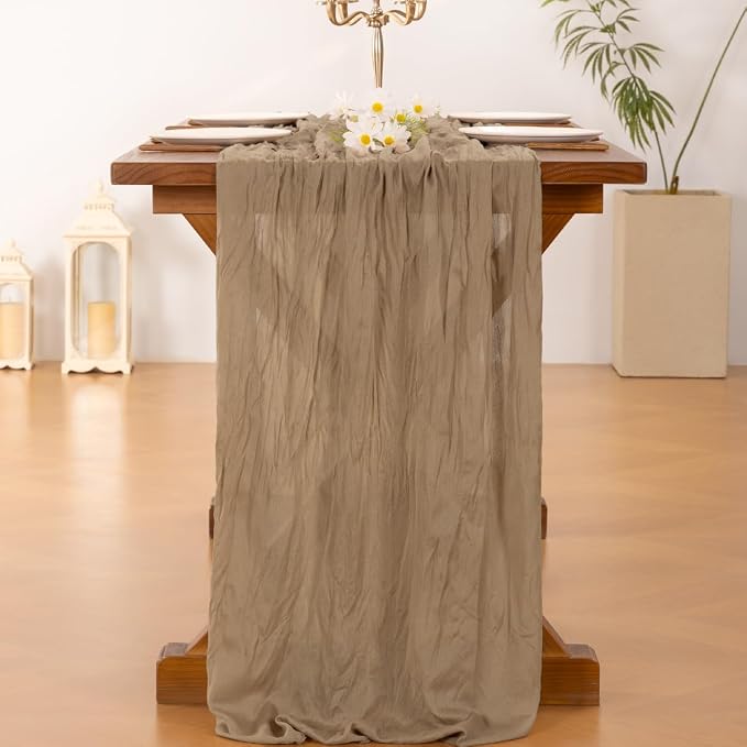 Cheesecloth Table Runner Summer Boho Wedding Birthday Party Home Decor | Nude - Image 4