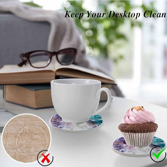 oFloral Purple Blue Coasters for Drinks Nature Stone Crystal Pattern Cups Place - Image 5