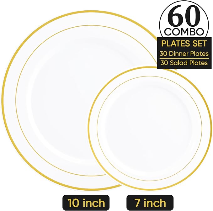 FOCUSLINE Gold Plastic Plates Set of 60, Disposable Plates - Image 5