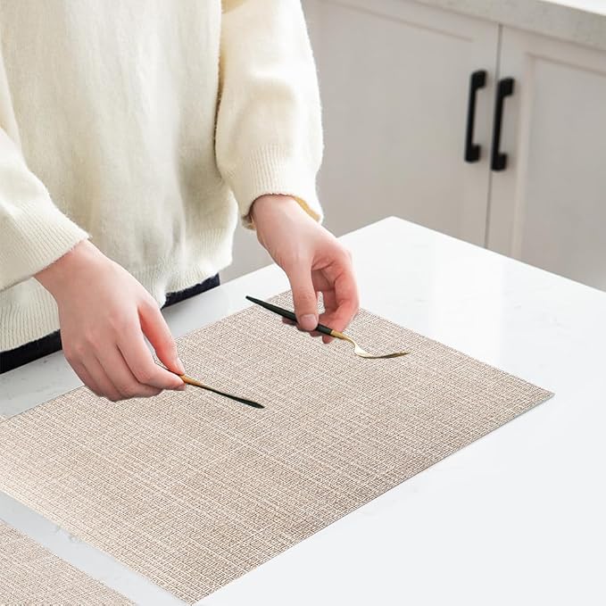 PIGCHCY Beige Placemats Set of 4 Vinyl PVC Durable Place Mats - Image 7