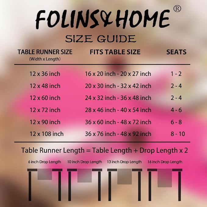 FOLINS&HOME Hot Pink Waterproof Decorative Table Runner 72 Inches Long | 210GSM - Image 6