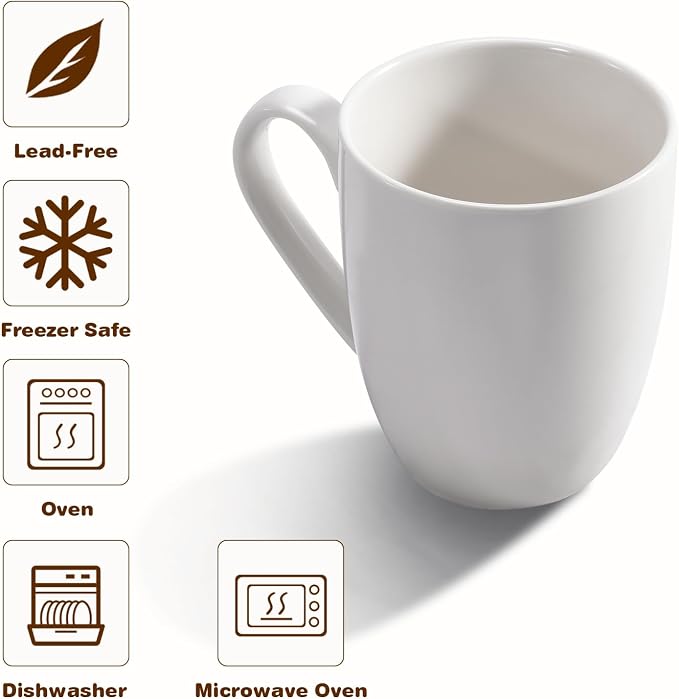 Urbanstrive 16 oz Large Coffee Mugs Set of 6 Ceramic Coffee Mug White Coffee - Image 3
