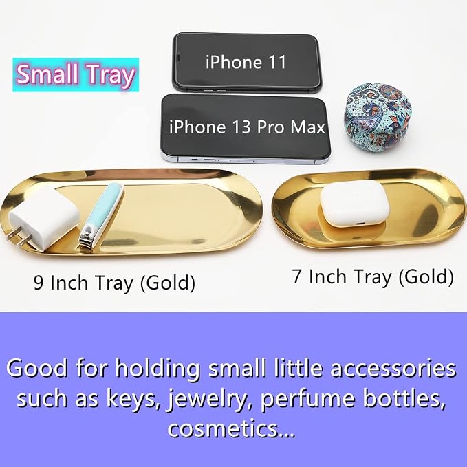 Stainless Steel Decorative Tray, 9 Inch Long, Jewelry Dish Cosmetics Organizer - Image 7