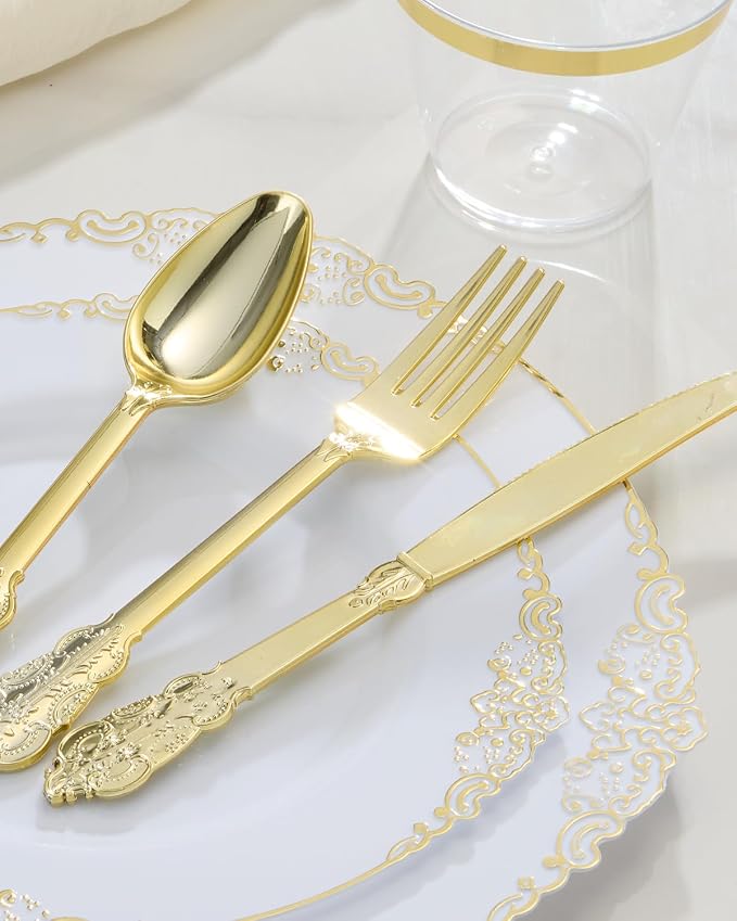 350 Piece Gold Plastic Dinnerware Set - Image 6